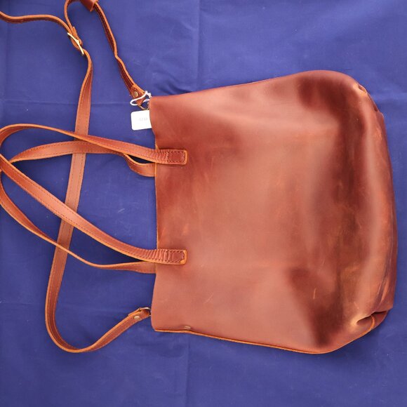 Large Lola Zipper Crossbody Tote in color "Cognac" - Picture 2 of 4